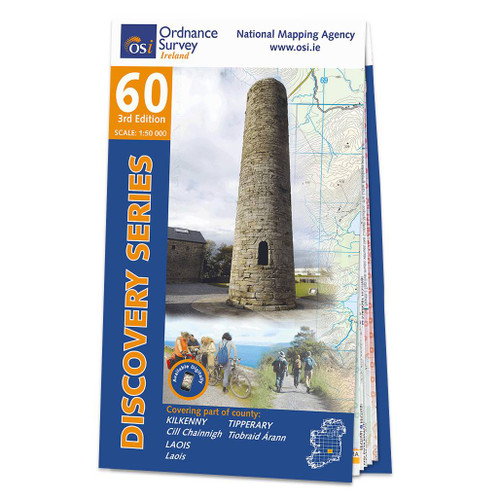 Blue and orange front cover of OS Ireland Discovery Series Map of County Kilkenny, Laois and Tipperary: OSI Discovery 60