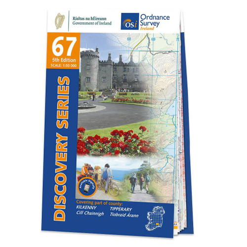 Blue and orange front cover of OS Ireland Discovery Series Map of County Kilkenny and Tipperary: OSI Discovery 67