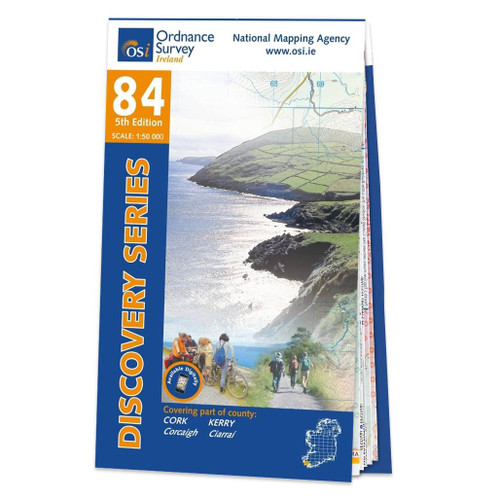 Blue and orange front cover of OS Ireland Discovery Series Map of County Cork and Kerry: OSI Discovery 84