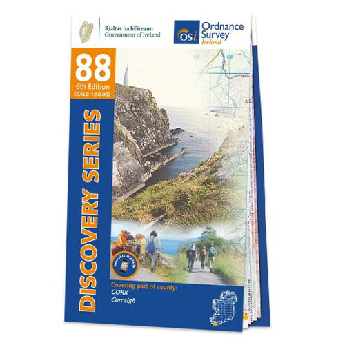 Blue and orange front cover of OS Ireland Discovery Series Map of County Cork: OSI Discovery 88