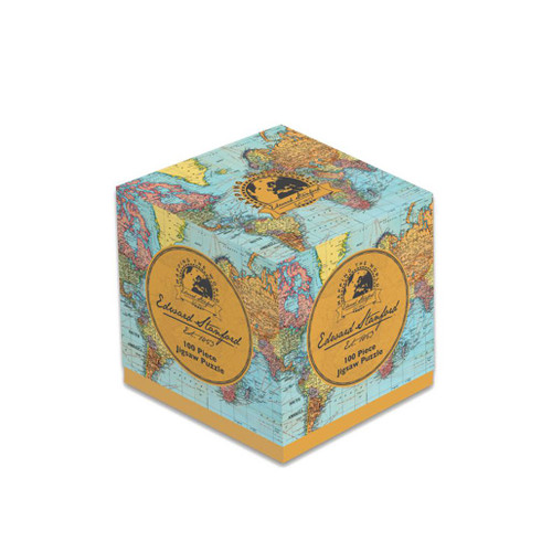 The colourful box of the Edward Stanford Map of the World 100 Piece Cube Jigsaw