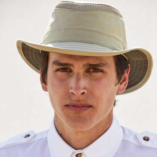 Person wearing the Tilley LTM5 Khaki Airflo Hat facing front