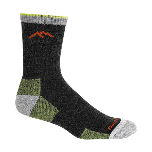 Darn Tough Men's Hiker Micro Crew Midweight Hiking Socks in Lime and grey displayed against a white background