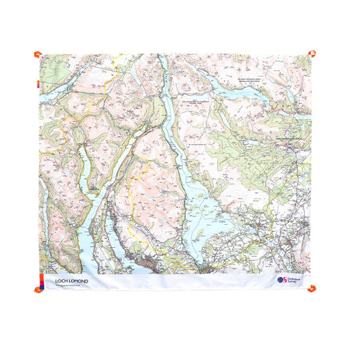 The OS Loch Lomond Picnic Blanket by Ordnance Survey Outdoor Kit full front view of the open blanket