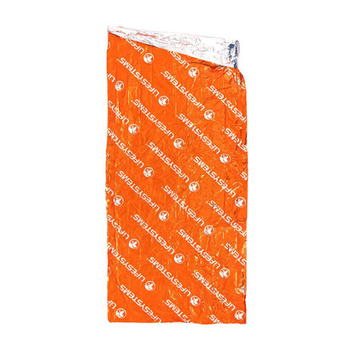 Orange Lifesystems Thermal Bag full view with part of the open end folded down to show silvered inside