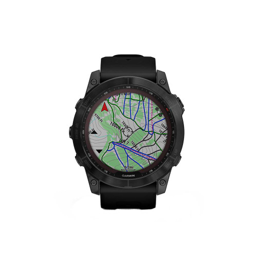 The Garmin Fenix 7X Sapphire Solar front face map view