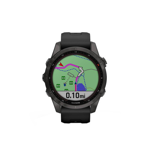 Garmin Fenix 7S Sapphire Solar Carbon Grey colour map face view