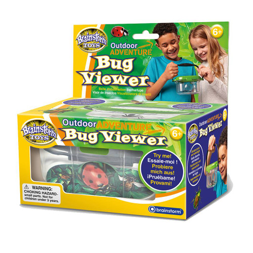 Brainstorm Outdoor Adventure Bug Viewer colourful retail box encasing the large bug pot which can be used to look at insects or flowers