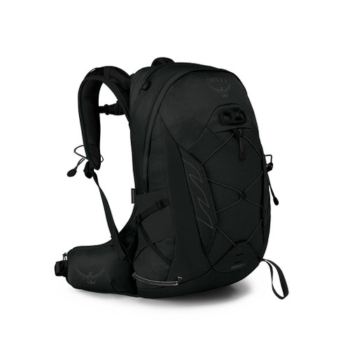 Osprey Tempest 9 Women's Daypack Stealth Black showing the side and front compression straps and Biostretch harness