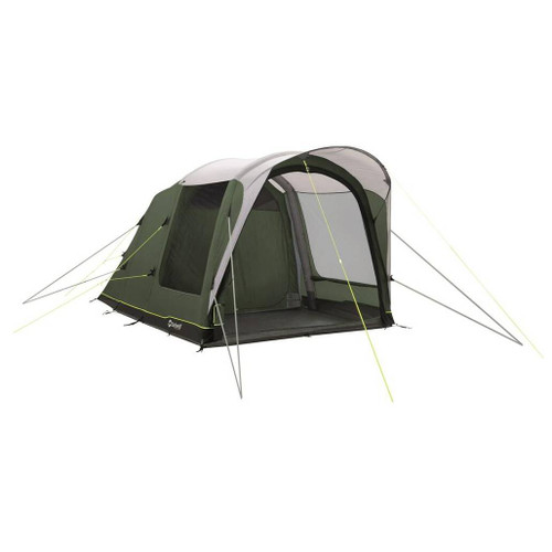 Outwell Lindale 3PA Tent in green front view of the 4 person tent set up and door open to show shape and space inside