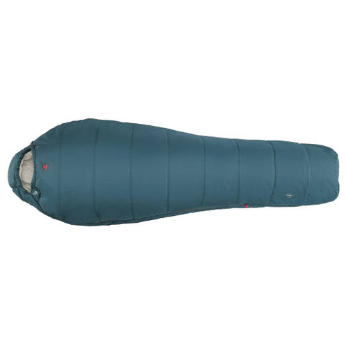 Robens Spire I Sleeping Bag laid out and zipped up full with small face hole in blue outside and beige inside