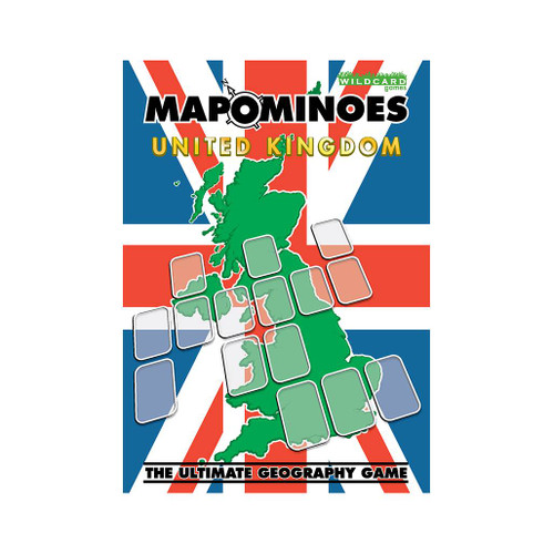 Top lid of the box for Mapominoes United Kingdom - The Ultimate Geography Card Game