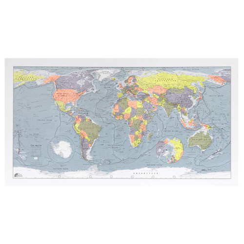 Full view of Classic World Wall Map by The Future Mapping Company in khaki, lemon, orange and thistle