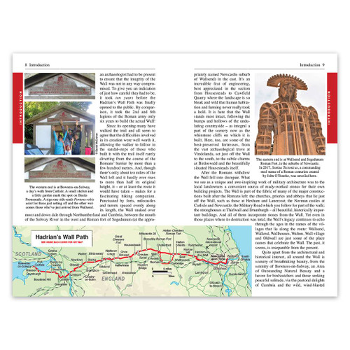 A double page spread of the introduction to Trailblazer Hadrian's Wall Path with images and text