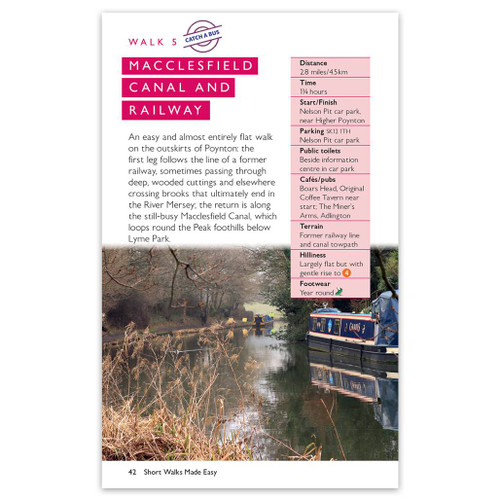 Page from OS Short Walks Made Easy - Peak District for Walk 5 Macclesfield Canal & Railway with a list of useful information