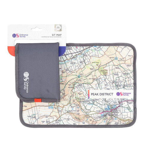 OS Peak District Sit Map front view and one folded displayed on the top left on it's white retail card