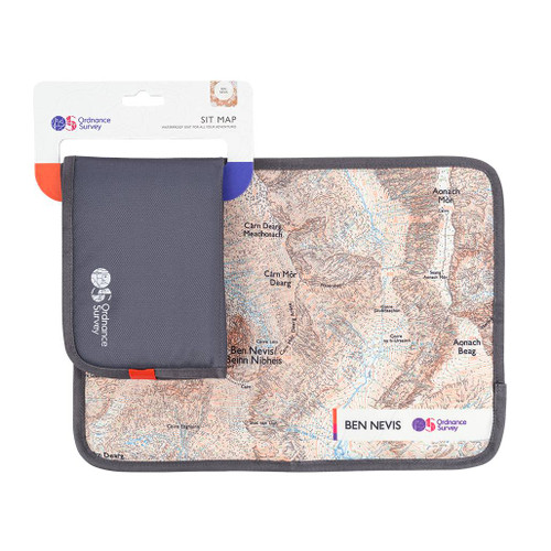 OS Ben Nevis Sit Map front view and one folded displayed on the top left on it's white retail card
