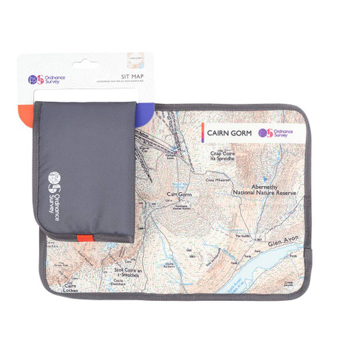 OS Cairngorms Sit Map front view and one folded displayed on the top left on it's white retail card