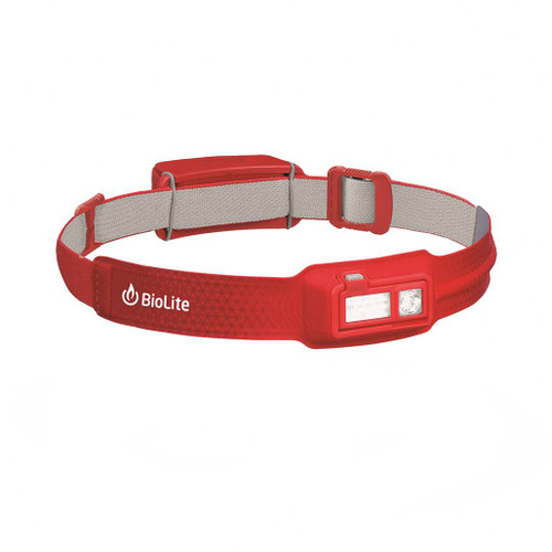 Biolite HeadLamp 330 full view of lamp and strap in  colour Ember Red