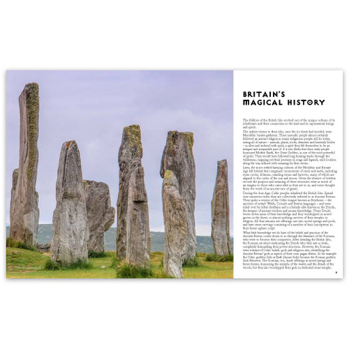 Double page spread in Magical Britain: 650 Enchanted and Mystical Sites showing the pages for Britains Magical History with image and text