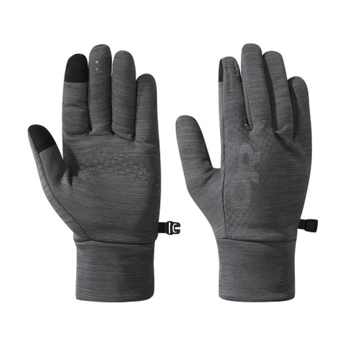Women's Vigor Midweight Sensor Gloves by Outdoor Research in black standing upright to show the shape and fit of the glove