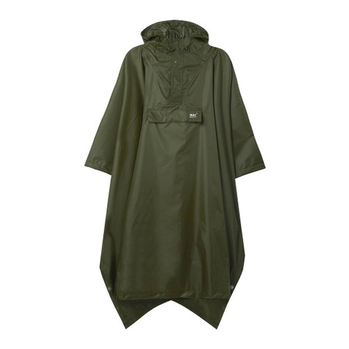 Mac in a Sac Origin 2 Adult Khaki Poncho with central pocket and snap buttons displayed on a studio background