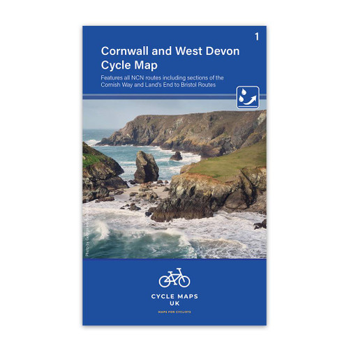 Blue front cover of the folded Cornwall and West Devon Cycle Map 1 by Cycle Maps UK