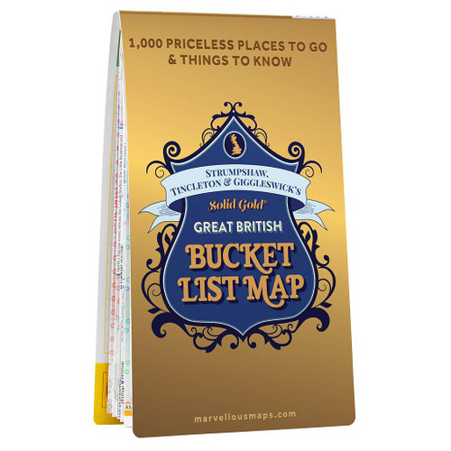 Gold front cover of Marvellous Maps Solid Gold Great British Bucket List Map