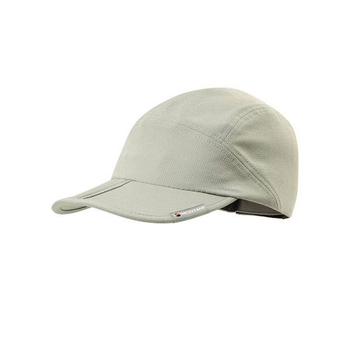 GR Sun Cap by Montane in stone grey showing logo label on a white background