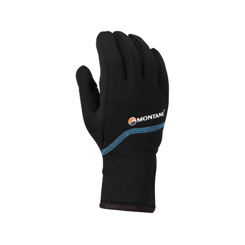 Men's Powerstretch Pro Grippy Gloves in black by Montane showing the back of the glove