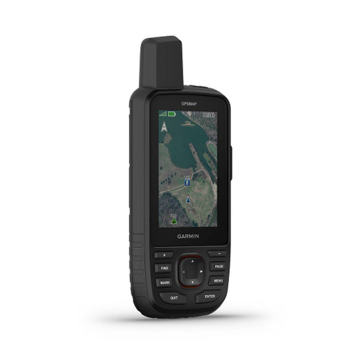 Garmin GPSMAP 67i handheld angled front view with map view