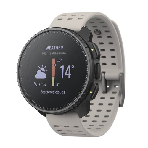 Suunto Vertical Black Sand GPS Watch front angled view showing weather face