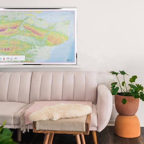Poster framed Kent County Map by The Future Mapping Company above a sofa