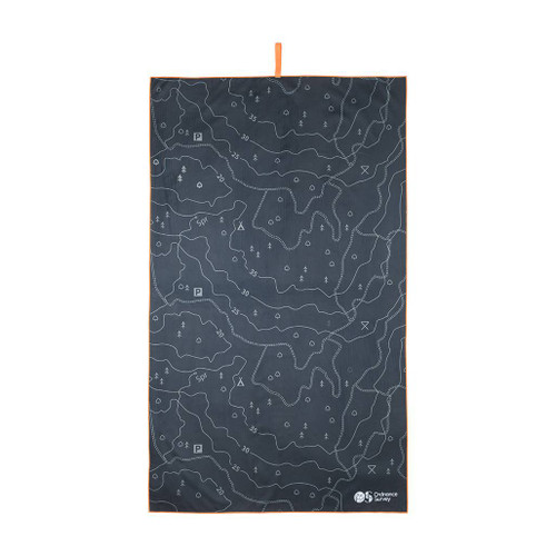 OS Contour Microfibre Large Towel by Ordnance Survey Outdoor Kit full view of the opened out towel