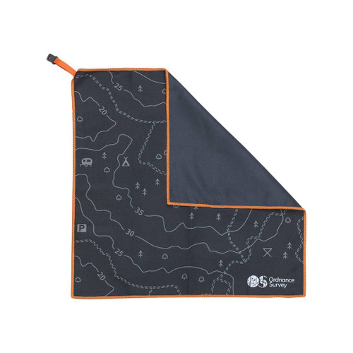 OS Contour Microfibre Small Towel by Ordnance Survey Outdoor Kit full view of the opened out towel with corner folded inwards