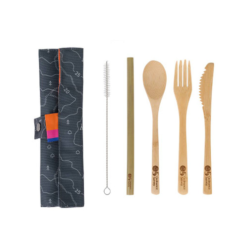 OS Bamboo Cutlery out of the sleeve with the sleeve rolled up