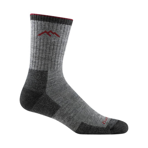 Darn Tough Men's Hiker Micro Crew Midweight Socks in Charcoal grey with grey heel and toe displayed against a white background