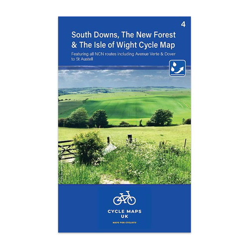 Blue front cover of folded South Downs & The New Forest Cycle Map 4 by Cycle Maps UK
