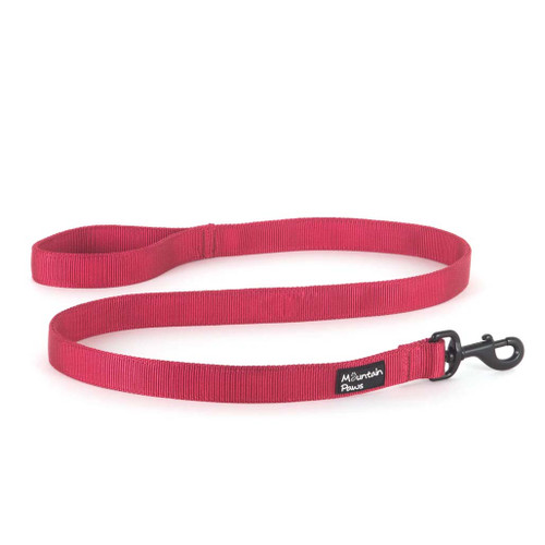 Mountain Paws Extra Tough Dog Lead in red laid out with logo and collar clip