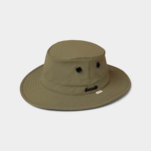 Tilley Ultralight T5 Olive Hat facing left to show front and side with tuck away wind cord