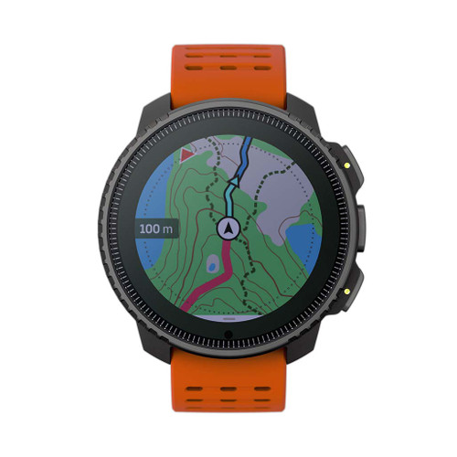 Suunto Vertical Steel Solar Canyon GPS Watch front straight view showing the colourful map app