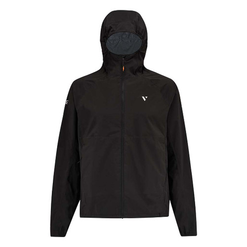 Mac in a Sac Men's Venture Ultralite Black Running Jacket front view with hood up and zipped up