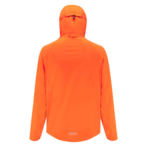 Mac in a Sac Men's Venture Ultralite Neon Orange Running Jacket back view with hood up