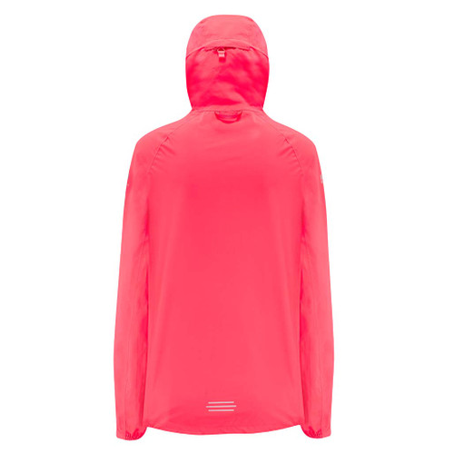 Mac in a Sac Women's Venture Ultralite Neon Watermelon Running Jacket back view with hood up