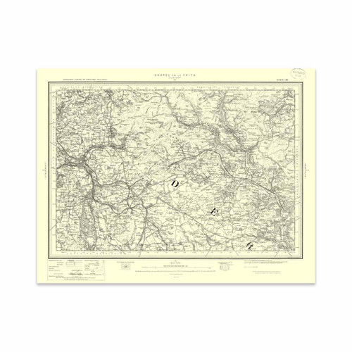 Authentic reproduction of Ordnance Survey map of Chapel-en-le-Frith 1896-1904 with a yellow tint background