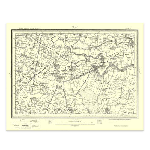 Authentic reproduction of Ordnance Survey map of Goole 1896-1904 with a yellow tint background
