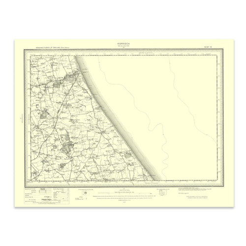 Authentic reproduction of Ordnance Survey map of Hornsea 1896-1904 with a yellow tint background