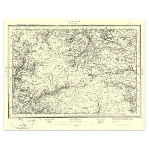 Authentic reproduction of Ordnance Survey map of Glossop 1896-1904 with a yellow tint background