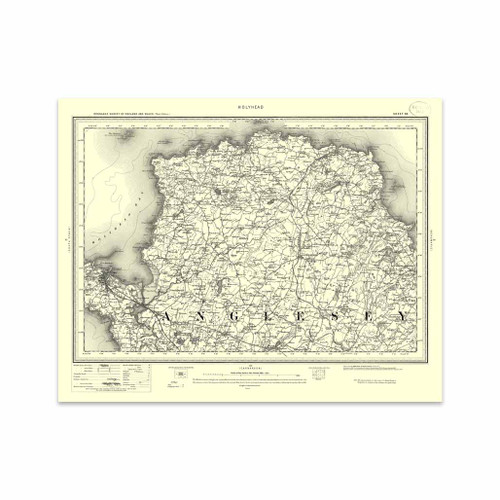 Authentic reproduction of Ordnance Survey map of Holyhead1896-1904 with a yellow tint background