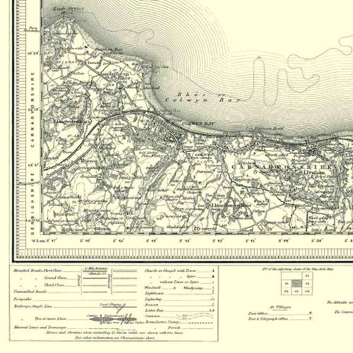 Close up of authentic reproduction of Ordnance Survey map of Rhyl 1896-1904 with a yellow tint background